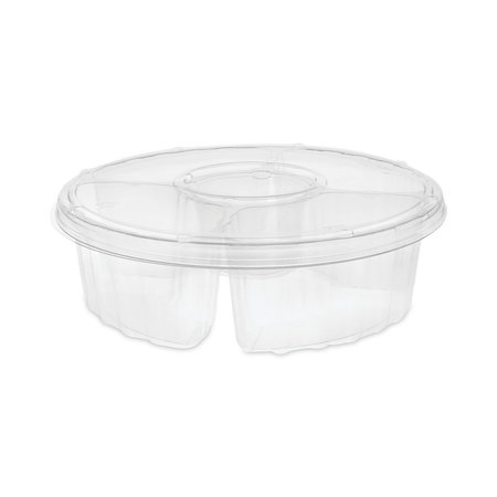 Pactiv Dip Cup Platter, 4-Compartment, 64 oz, 10" Diameter, Clear, PK100 PK 1064DP4CLRL